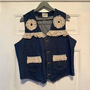 Vintage Sedgfield Denim Vest with Lace Detail